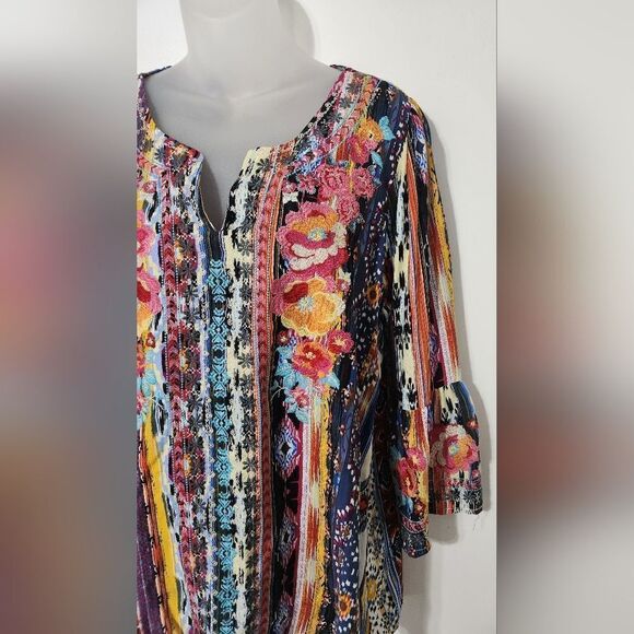 Savanna Jane Serape Top Embroidered Plus Sz L Women’s Flared Sleeve Floral Boho - Picture 6 of 6